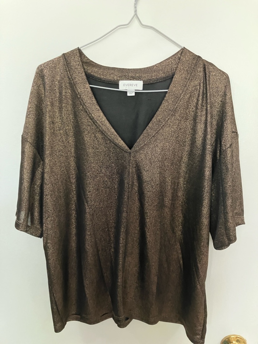 Evereve Shimmer V-Neck Top in Bronze Metallic